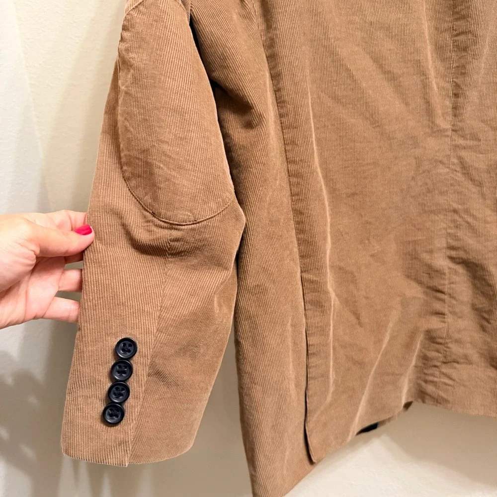 US Polo Mens Blazer 46R Tan Corduroy Elbow Patch Pockets Sports Coat Business